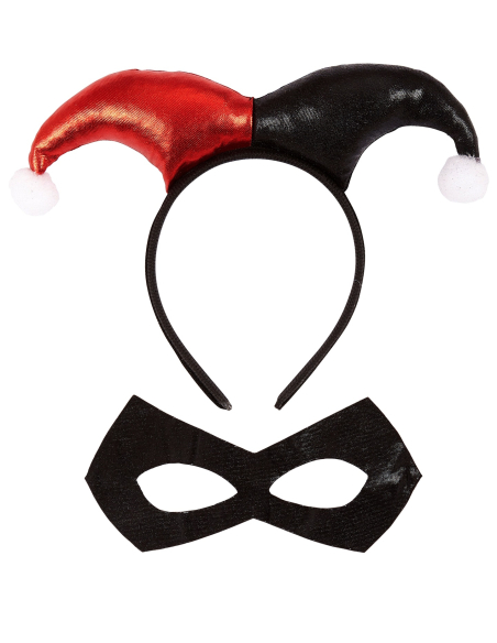 Set Arlequin Femme rouge et noir (Serre-tête & masque)