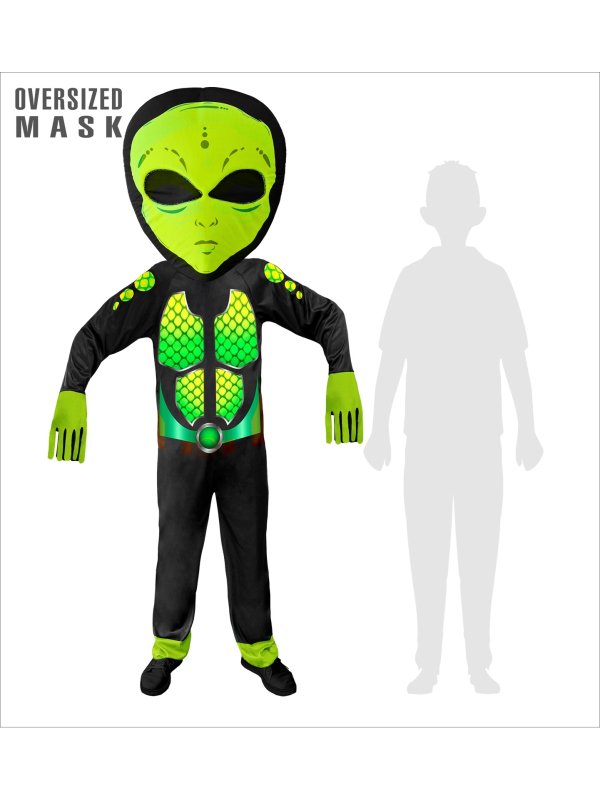 Déguisement Extraterrestre vert, Enfant (salopette, masque surdimensionné)