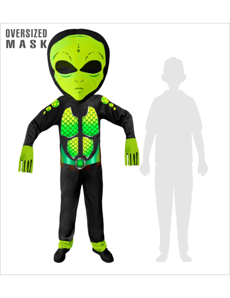 Déguisement Extraterrestre vert, Enfant (salopette, masque surdimensionné)