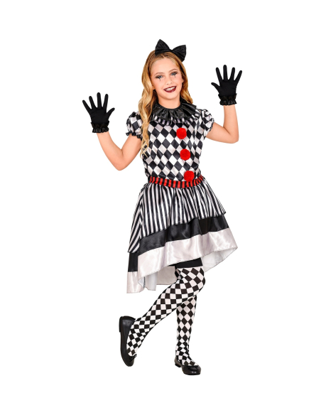 Déguisement Clown vintage Fille (robe avec collerette, bandeau noeud, gants)