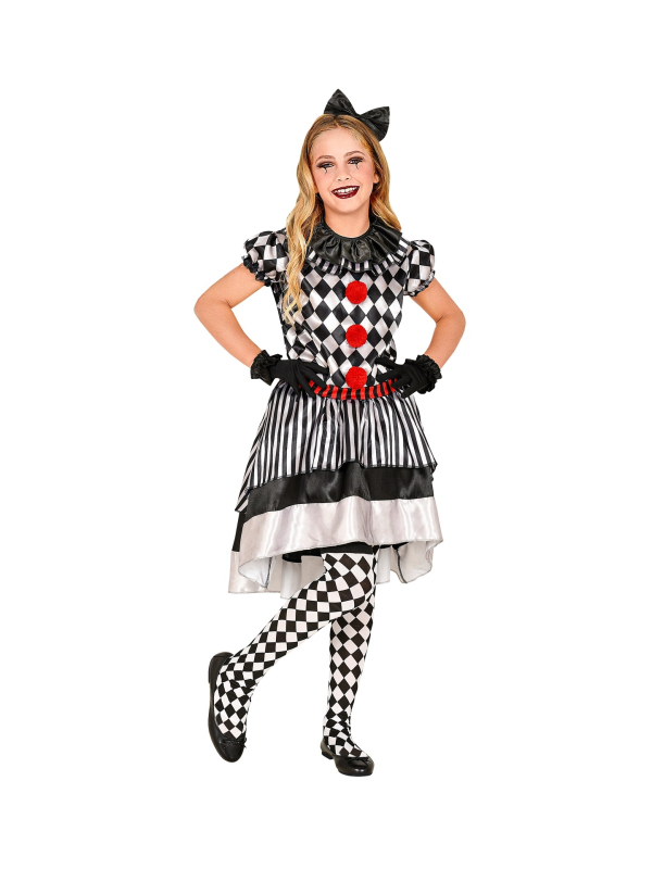 Déguisement Clown vintage Fille (robe avec collerette, bandeau noeud, gants)