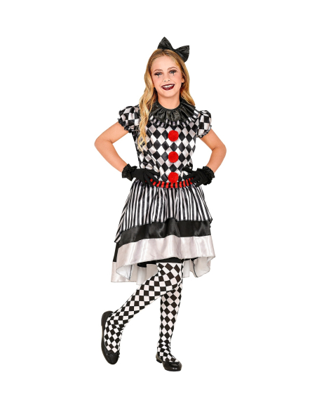 Déguisement Clown vintage Fille (robe avec collerette, bandeau noeud, gants)