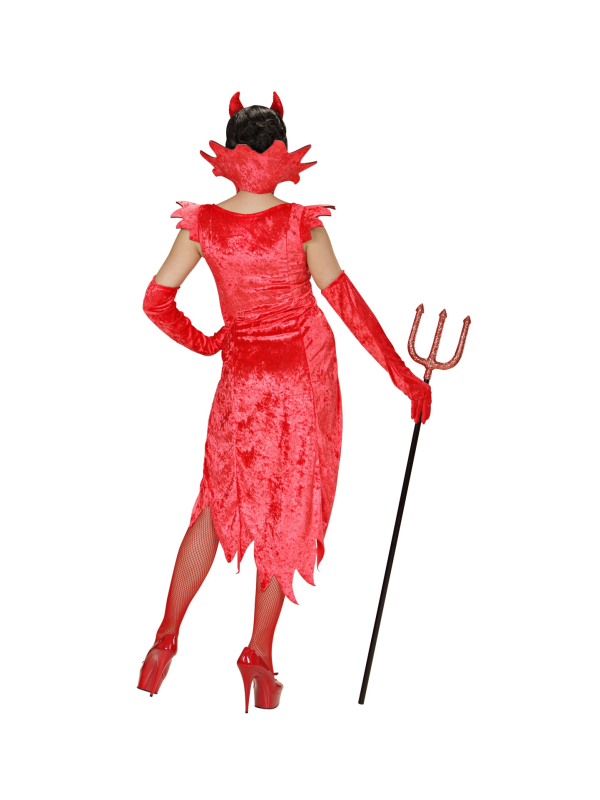 Déguisement Démon Femme (robe velours, gants & collar avec gemme)