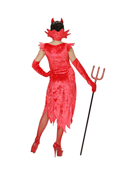 Déguisement Démon Femme (robe velours, gants & collar avec gemme)