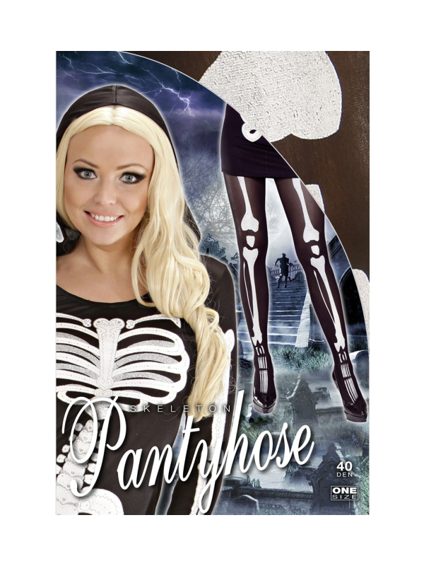 Collant noir avec squelette blanc 40 DEN - Femme