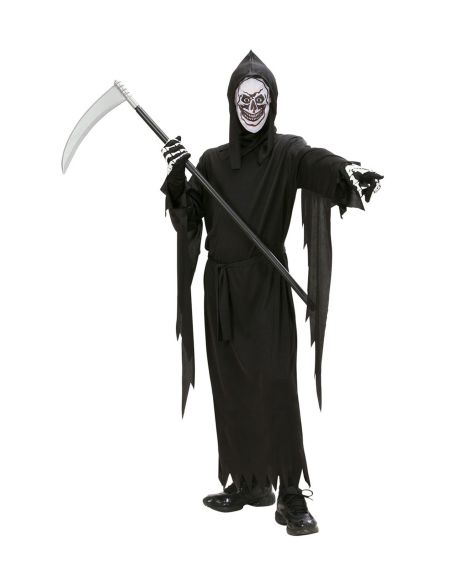 Déguisement Faucheur enfant noir (tunique, ceinture, masque avec capuche)
