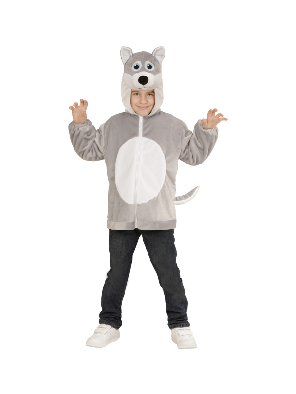 Veste peluche à capuche avec tête de loup