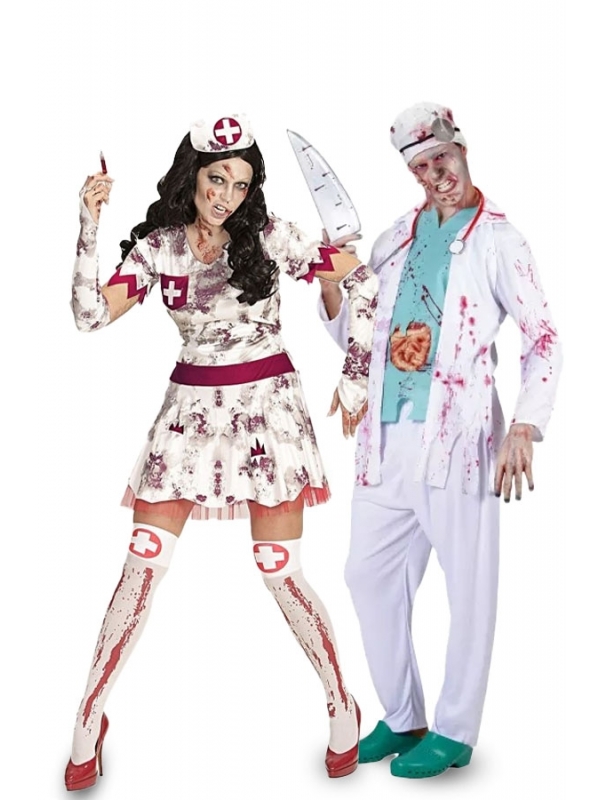 Pack Halloween - Déguisements couple Zombies Infirmière & Chirurgien