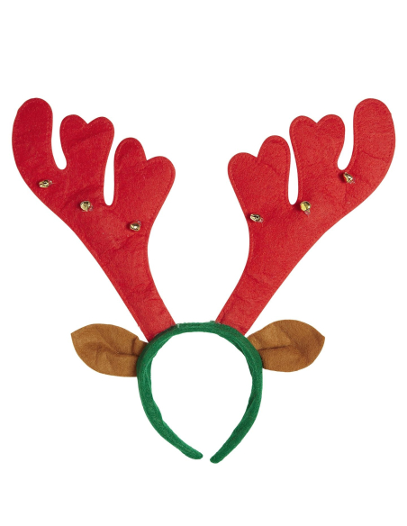 Serre-tête Renne de Noël rouge et vert avec clochettes