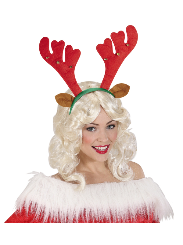 Serre-tête Renne de Noël rouge et vert avec clochettes