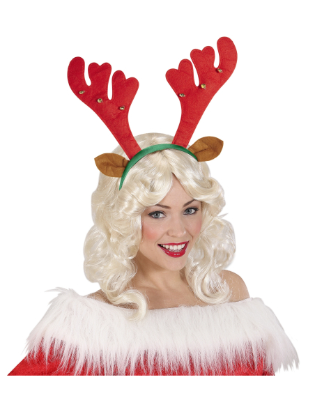 Serre-tête Renne de Noël rouge et vert avec clochettes