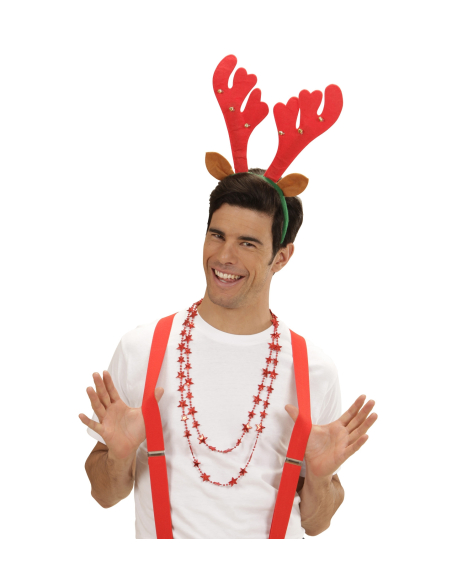 Serre-tête Renne de Noël rouge et vert avec clochettes