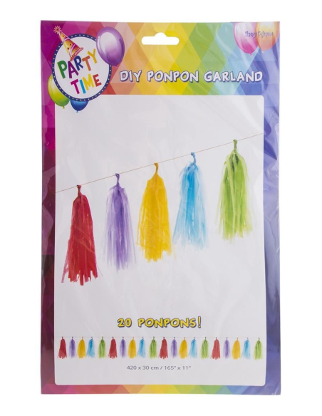 Guirlande 20 pompons multicolores - 4,20 m  - 1 - Déguiz Fêtes - Votre partenaire pour tous les événements