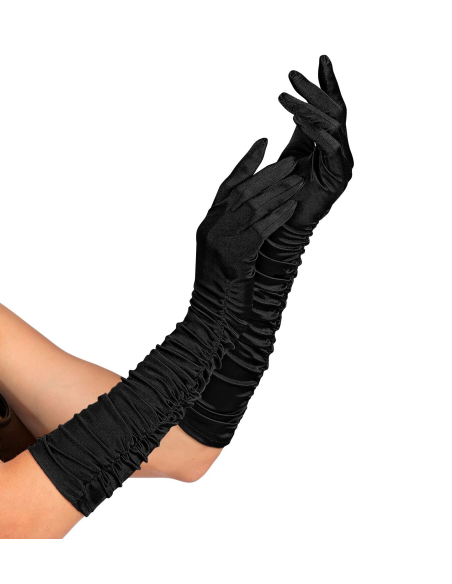 Gants femme mi-longs plissés - noir ou blanc