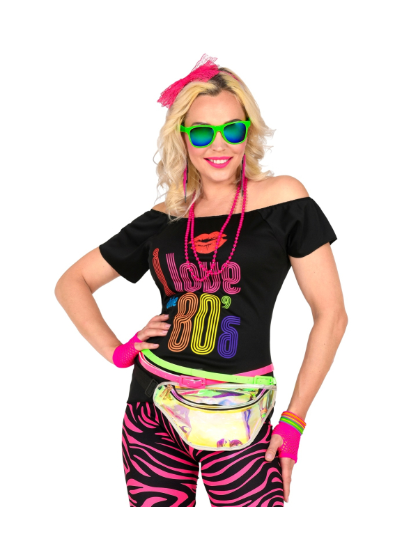 Accessoires mode années 80, rose fluo, femme 5 pièces
