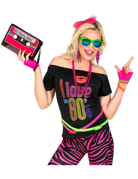 Accessoires mode années 80, rose fluo, femme 5 pièces