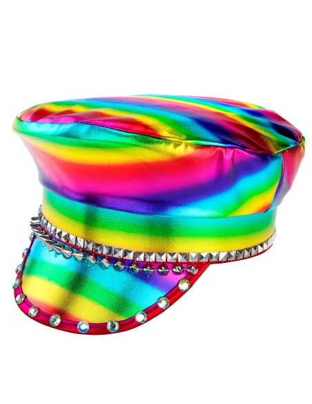 Casquette de Motard arc-en-ciel avec des clous et strass