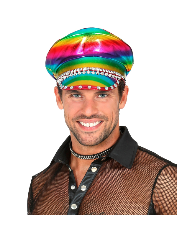 Casquette de Motard arc-en-ciel avec des clous et strass