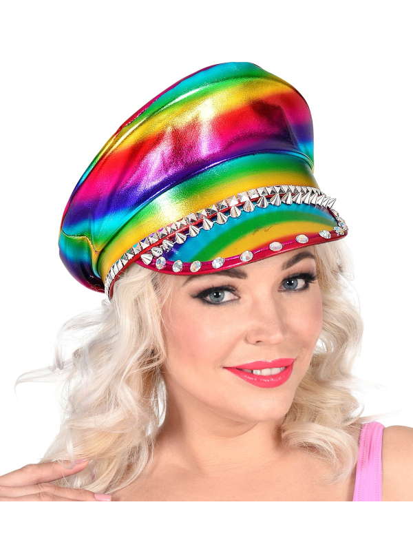 Casquette de Motard arc-en-ciel avec des clous et strass