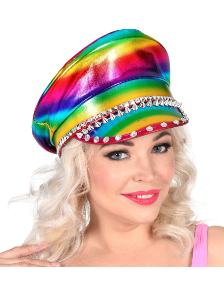 Casquette de Motard arc-en-ciel avec des clous et strass