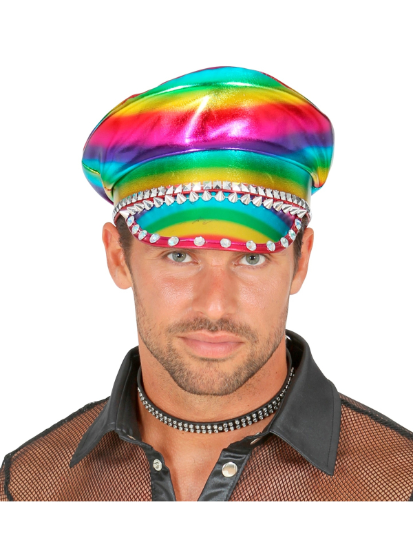 Casquette de Motard arc-en-ciel avec des clous et strass