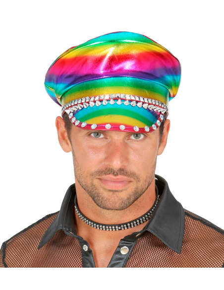 Casquette de Motard arc-en-ciel avec des clous et strass