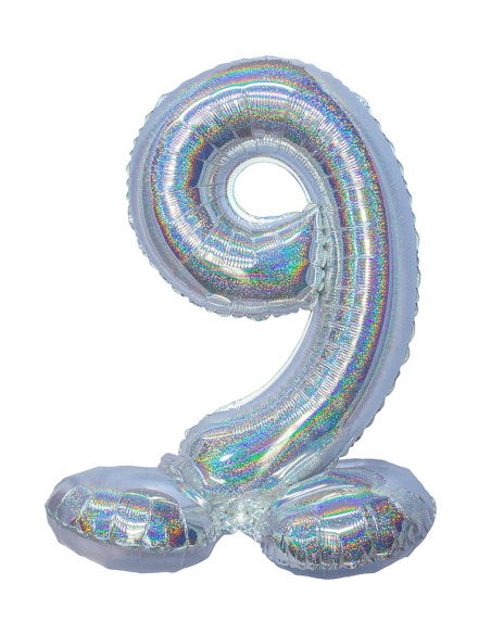 Ballons 81cm à poser sur pieds -chiffre 9 doré ou argenté