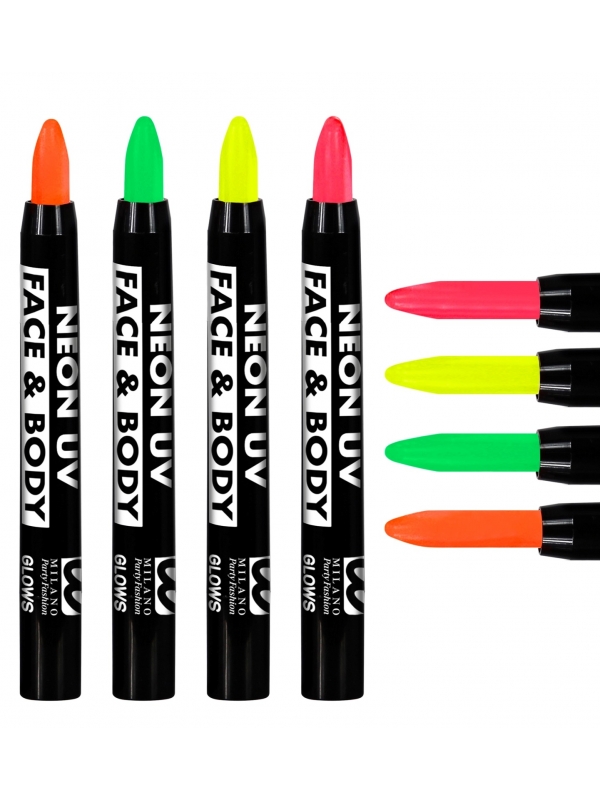 Crayons de maquillage Néon UV - 4 couleurs au choix  - 1 - Déguiz Fêtes - Votre partenaire pour tous les événements