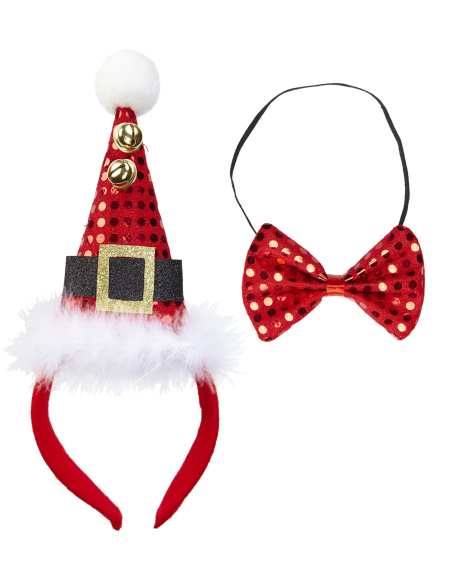 Mini Chapeau de noël avec 2 cloches et noeud-papillon