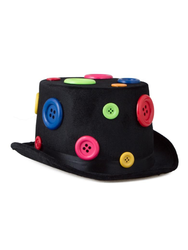 Chapeau haut de forme pour clown avec boutons multicolores