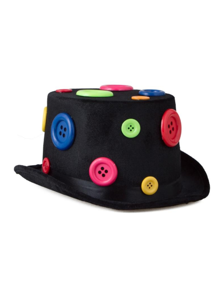 Chapeau haut de forme pour clown avec boutons multicolores