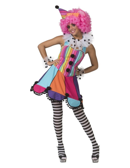 Déguisement Clown femme (robe, chapeau, collerette et poignets)
