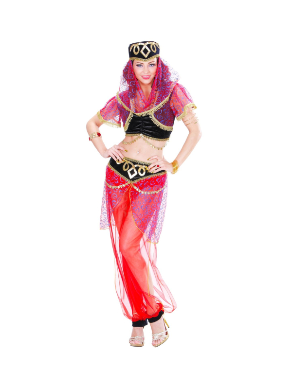 Déguisement danseuse du ventre femme (top, pantalon, coiffe avec voile