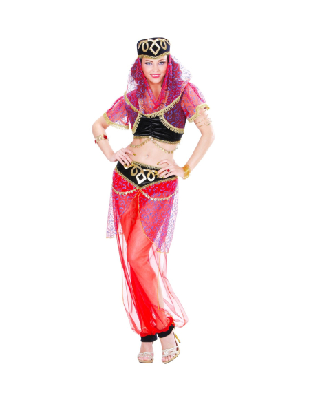 Déguisement danseuse du ventre femme (top, pantalon, coiffe avec voile