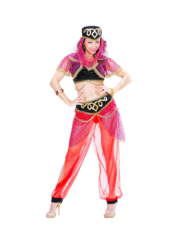 Déguisement danseuse du ventre femme (top, pantalon, coiffe avec voile