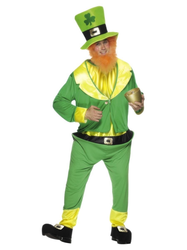 Déguisement Leprechaun Saint Patrick Homme (combinaison, veste, chapeau, barbe rousse)