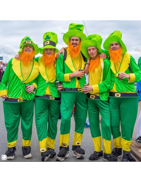 Déguisement Leprechaun Saint Patrick Homme (combinaison, veste, chapeau, barbe rousse)