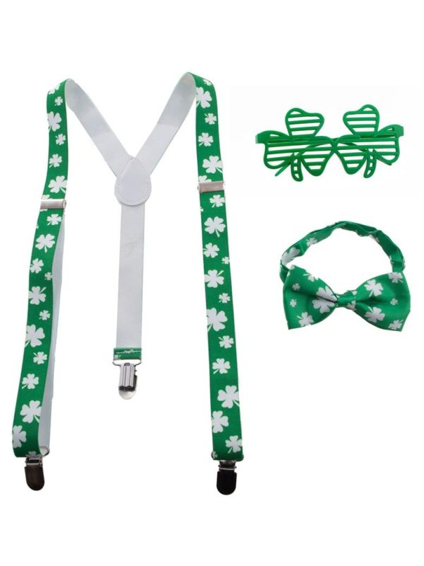 Set Saint-Patrick, lunettes, bretelles et noeud-papillon