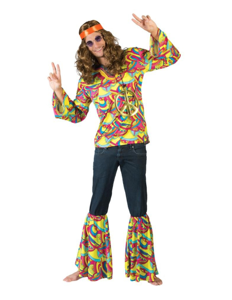 Déguisement Hippie homme avec chemise et pattes d'éléphant