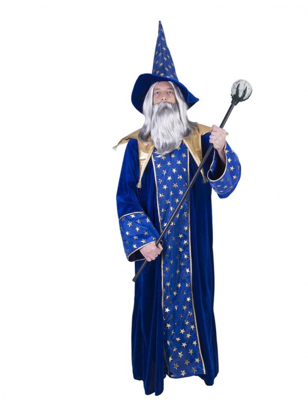 Déguisement Merlin le magicien pour homme, bleu et doré