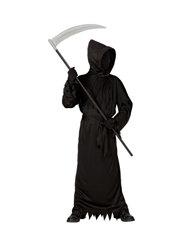Déguisement faucheuse de la mort noir garçon avec masque