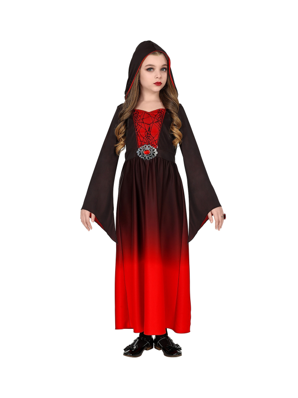 Robe Gothique fille rouge ou noir avec capuche