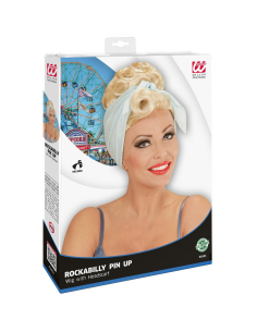Perruque blonde Rockabilly, Pin Up avec foulard 2
