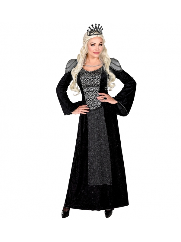 Costume médiéval femme noir (robe, coiffe)