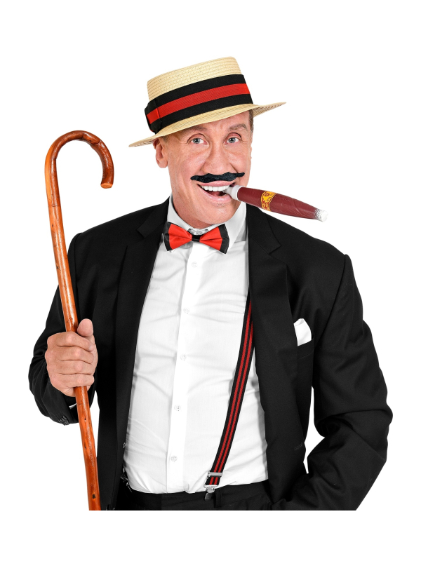 Set années 20 homme (canotier, cigare, bretelles, nœud-pap et moustache