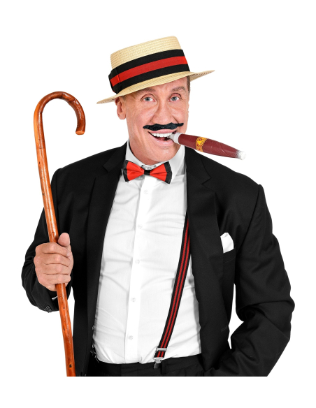 Set années 20 homme (canotier, cigare, bretelles, nœud-pap et moustache