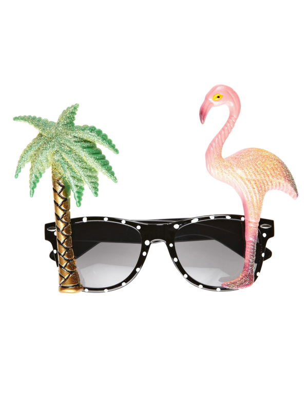 Lunettes fantaisies tropicales avec flamand rose et palmier