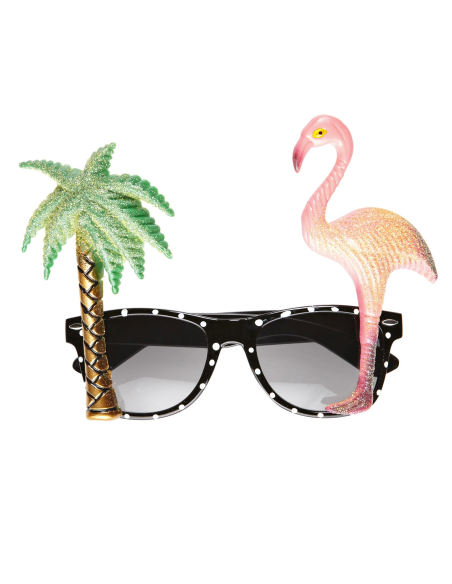 Lunettes fantaisies tropicales avec flamand rose et palmier