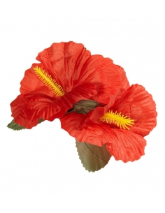 Epingle à cheveux hawaïenne avec 2 hibiscus rouges
