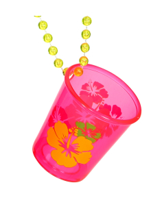 Verre à liqueur rose avec collier perles